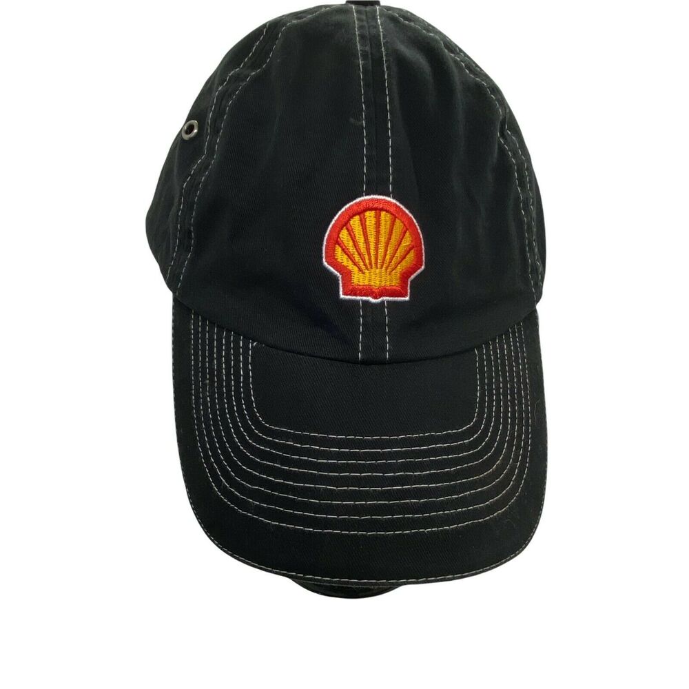 Head Shots Shell Gas Black Hook & Loop Back Round Bill Baseball Cap One Size